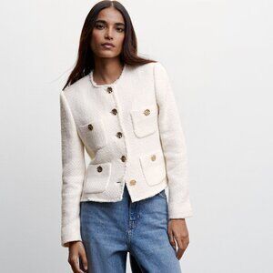 NWT Mango MNG Tweed jacket with pockets, Ivory, Size XS